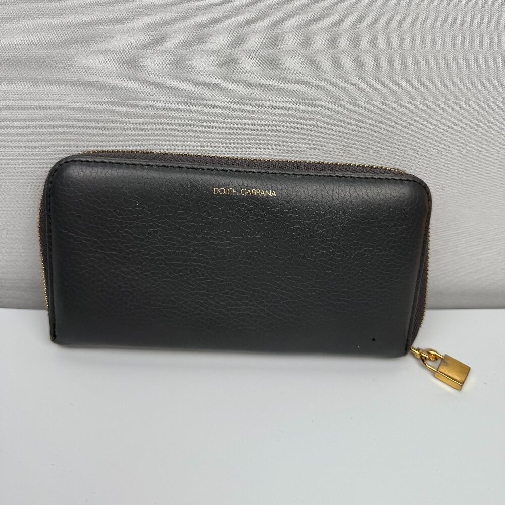 Dolce & Gabbana Grey Zip Around Wallet Gold HW